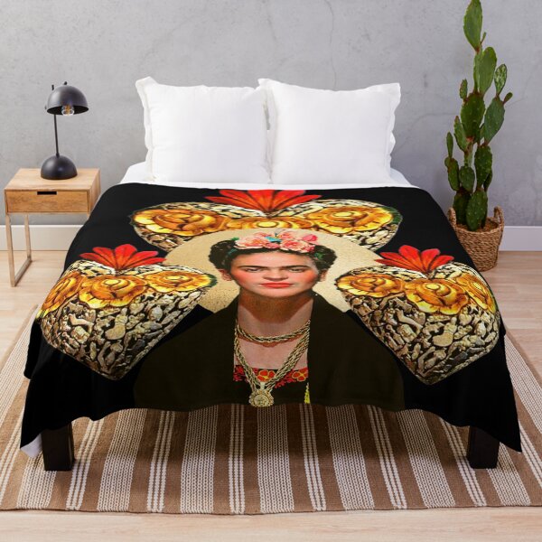 Item preview, Frida Kahlo portrait color, flowers and sacred heart, black background designed and sold by Adriana C (All about Frida).