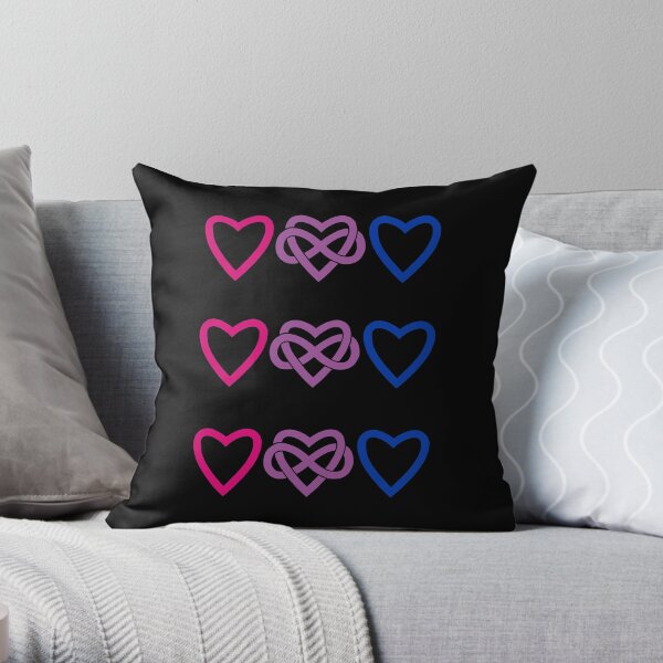 Bisexual Polyamory Infinity Hearts (black) Throw Pillow