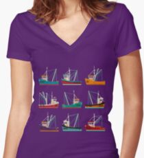 Fishing Trawlers Women's Fitted V-Neck T-Shirt