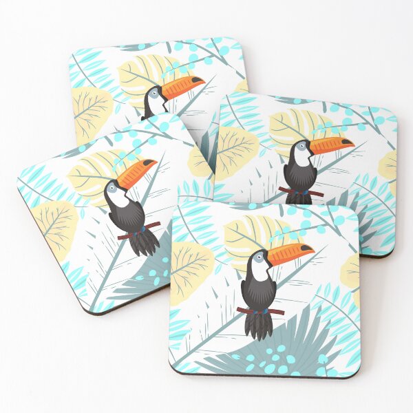 Item preview, Tropical Toucan with green and orange leaves designed and sold by Tati Tamura.