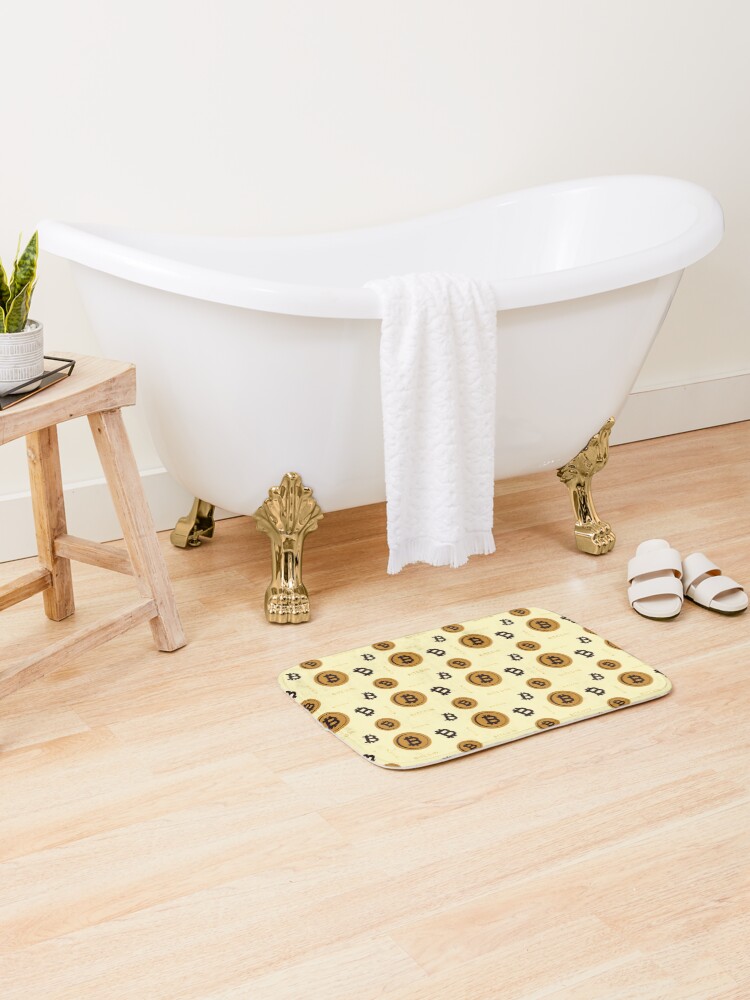 Thumbnail 2 of 6, Bath Mat, Bitcoin Pattern Gold designed and sold by infleims.