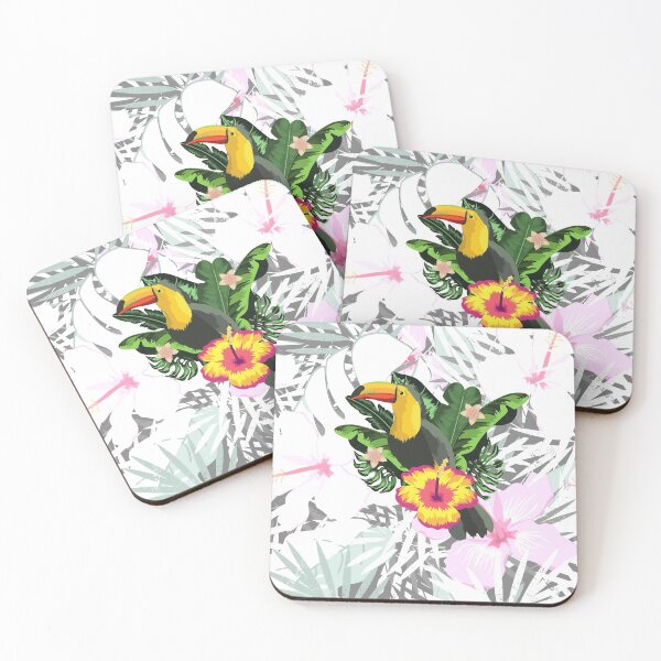 Item preview, Tropical toucan with pink flowers designed and sold by Tati Tamura.