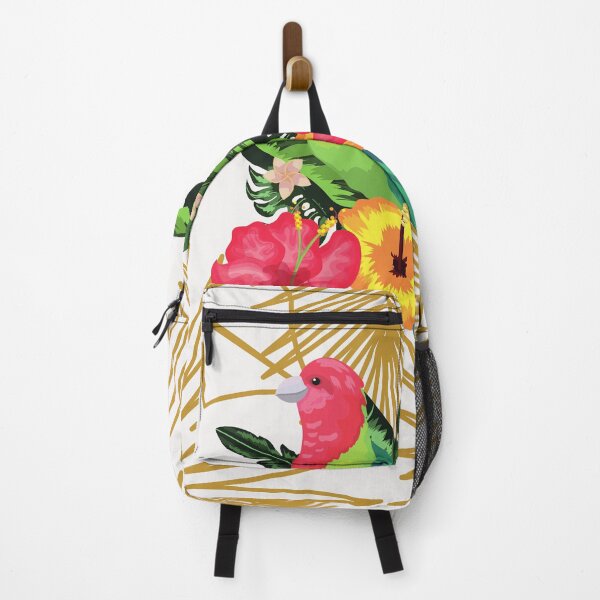Item preview, Pink and Green tropical bird with gold palm trees designed and sold by Tati Tamura.