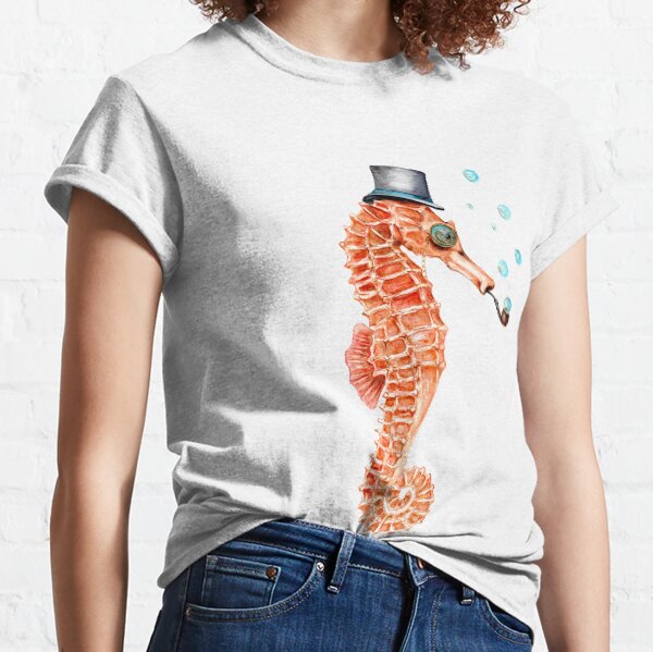 Victorian Gentleman Seahorse in Top Hat Classic T-Shirt