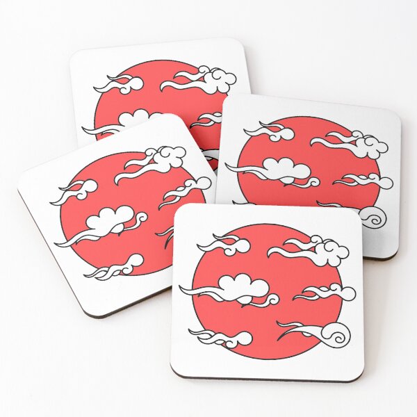 Item preview, Japanese Wind Clouds Line Art with Red Sun and White Clouds designed and sold by Qestro.