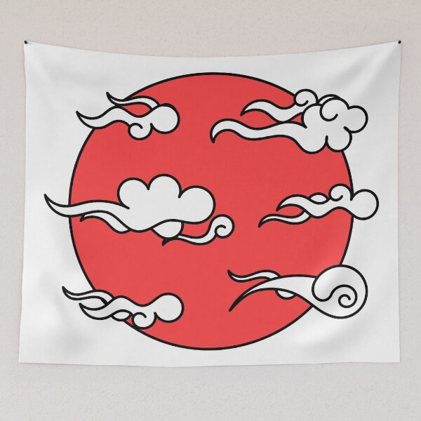 Item preview, Japanese Wind Clouds Line Art with Red Sun and White Clouds designed and sold by Qestro.