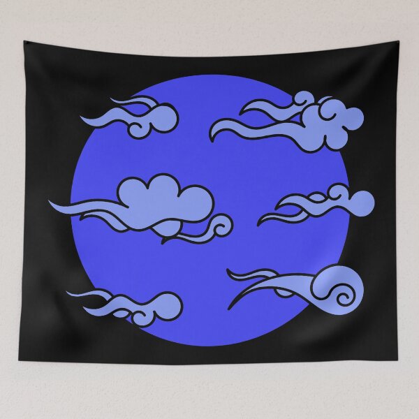 Item preview, Japanese Wind Clouds Line Art Blue designed and sold by Qestro.