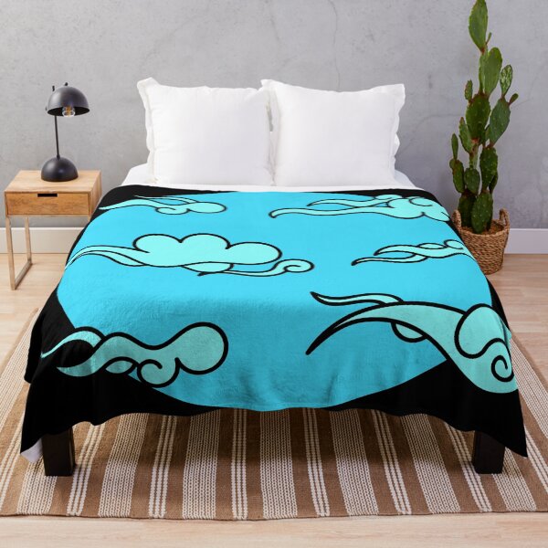 Item preview, Japanese Wind Clouds Line Art Sky Blue designed and sold by Qestro.