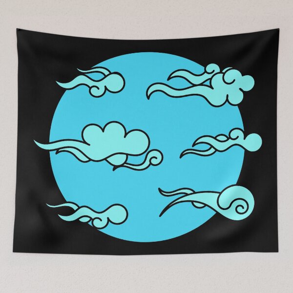 Item preview, Japanese Wind Clouds Line Art Sky Blue designed and sold by Qestro.