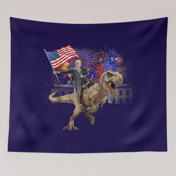 Item preview, Trump Riding a Dinosaur T-rex designed and sold by QueensAscension.