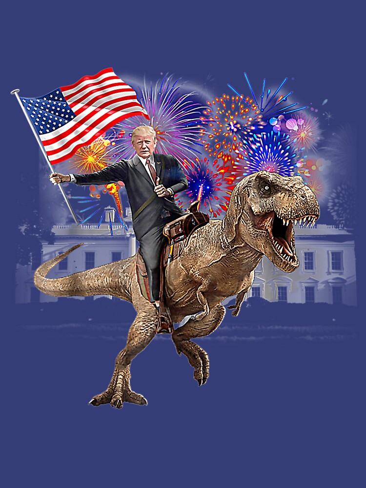 trump riding a dinosaur