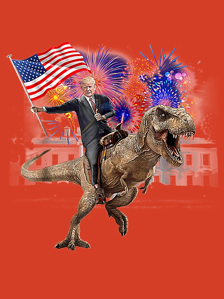 trump riding a dinosaur