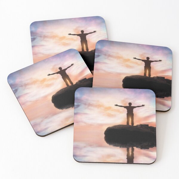 Item preview, A Reflection Showing Gratitude Man Standing Over Lake Watching Sunset Pastel Sky With Wide Open Arms designed and sold by NadeenInspires.