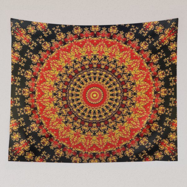 Item preview, Red and Gold Fractal and Plaid Mandala designed and sold by SeaChangeDesign.