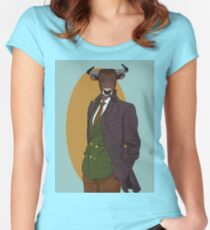 Retro Bull man. Vector hipster illustration. Antropomorphic print Women's Fitted Scoop T-Shirt