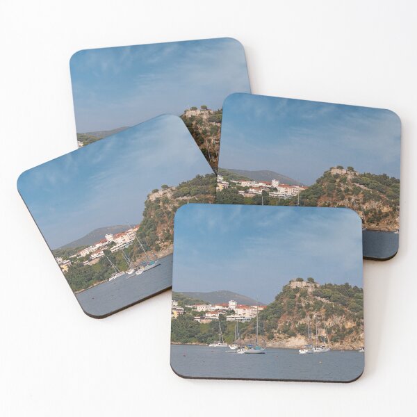 Item preview, old ruined castle on hill and Parga town in summer  designed and sold by goceris.