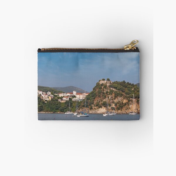 Item preview, old ruined castle on hill and Parga town in summer  designed and sold by goceris.
