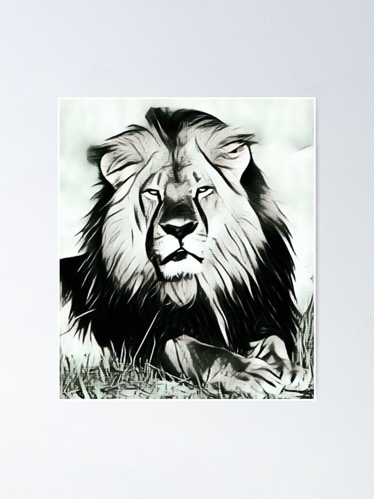 "The Black and white Lion " Poster by gkunique Redbubble