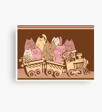 Amusing cartoon toy train cats design Canvas Print