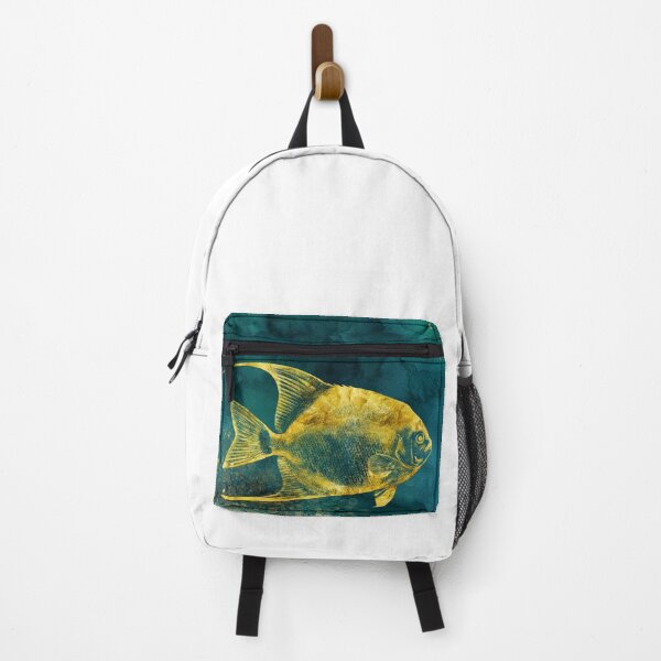 Item preview, Watercolor art print of tropical fish in rich blue ocean colors and metallic gold designed and sold by SilverSpiral.
