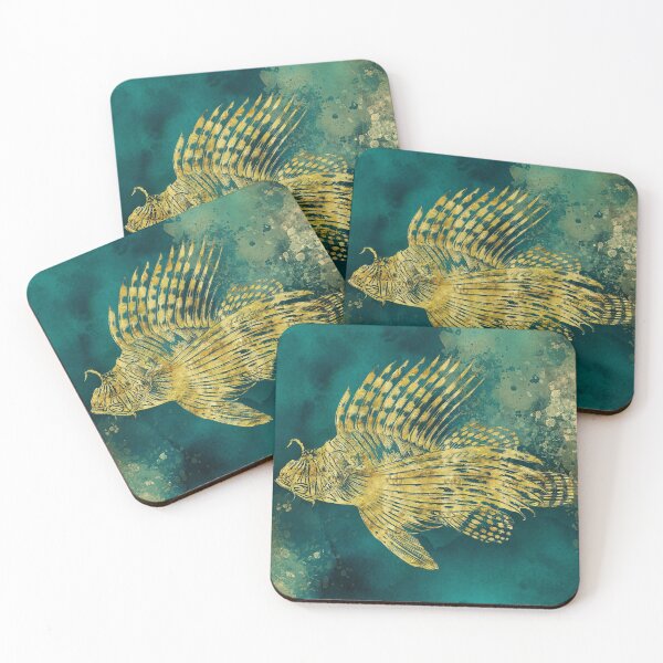 Item preview, Watercolor art printing of tropical fish in rich blue ocean colors and metallic golden  designed and sold by SilverSpiral.