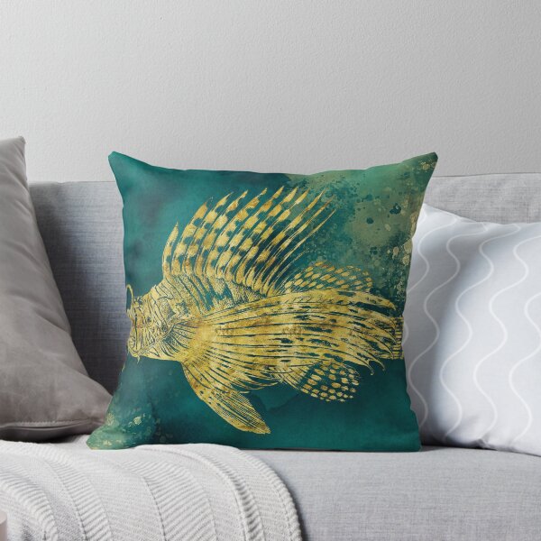 Item preview, Watercolor art printing of tropical fish in rich blue ocean colors and metallic golden  designed and sold by SilverSpiral.