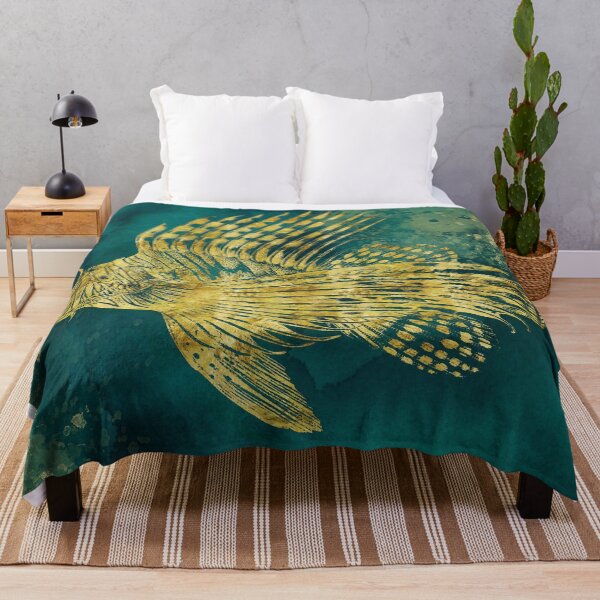 Item preview, Watercolor art printing of tropical fish in rich blue ocean colors and metallic golden  designed and sold by SilverSpiral.