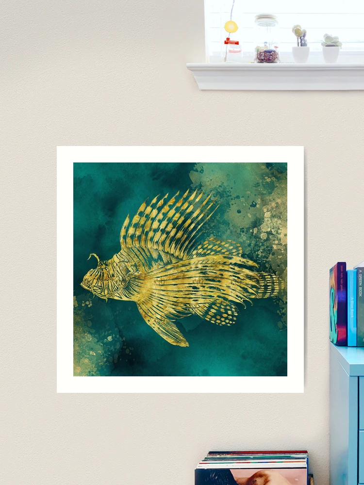Watercolor art printing of tropical fish in rich blue ocean colors and
