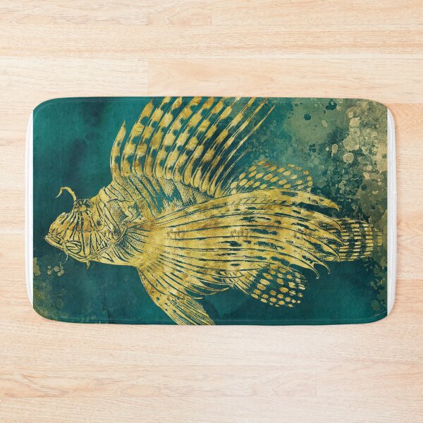 Item preview, Watercolor art printing of tropical fish in rich blue ocean colors and metallic golden  designed and sold by SilverSpiral.