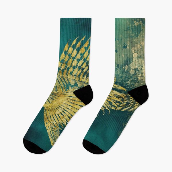 Item preview, Watercolor art printing of tropical fish in rich blue ocean colors and metallic golden  designed and sold by SilverSpiral.