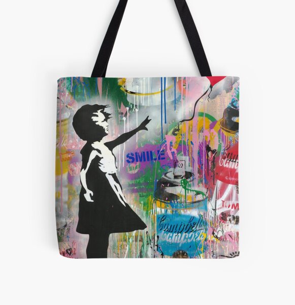 Banksy with Balloon Girl All Over Print Tote Bag
