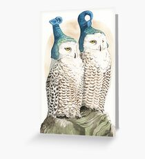 Strange Snowy Owls Greeting Card