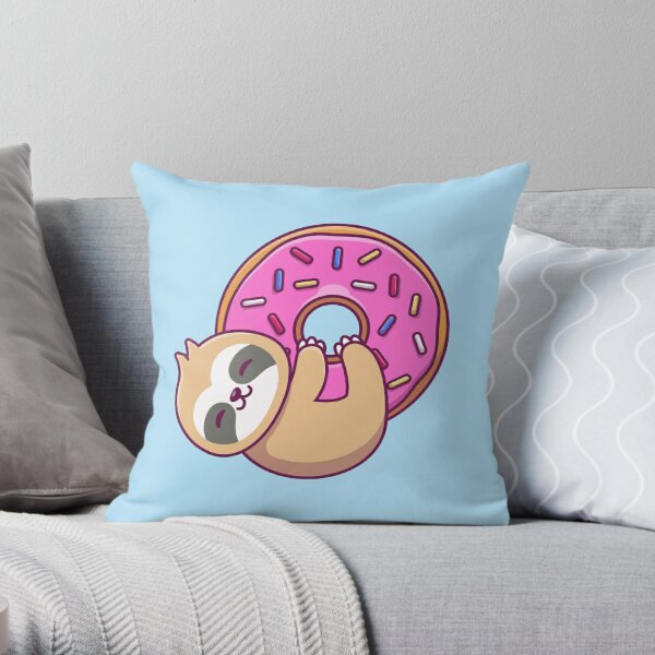 Sloth Hugging a Donut Throw Pillow
