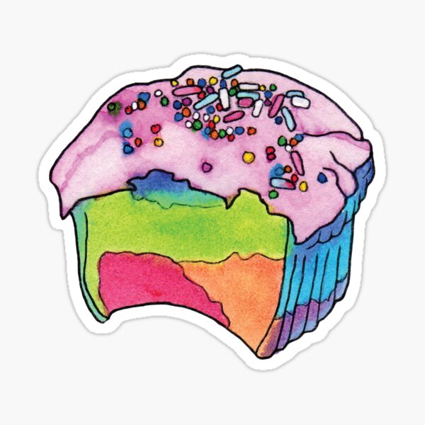 Watercolor Rainbow Cupcake Sticker