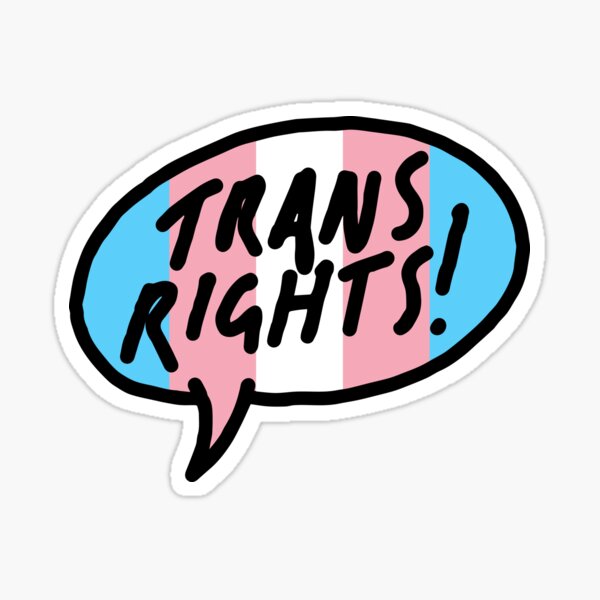 Trans Rights! Speech Bubble - Black with Transgender flag colours Sticker