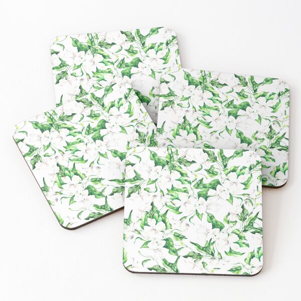 Item preview, Delicate white flowers, botanical watercolour, green leaves, white flowers pattern, botanical pattern, greenery pattern,  designed and sold by sentimentalica.