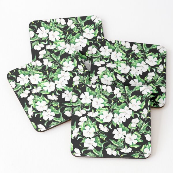 Item preview, Delicate white flowers, botanical watercolour, green leaves, white flowers pattern, botanical pattern, greenery pattern,  designed and sold by sentimentalica.