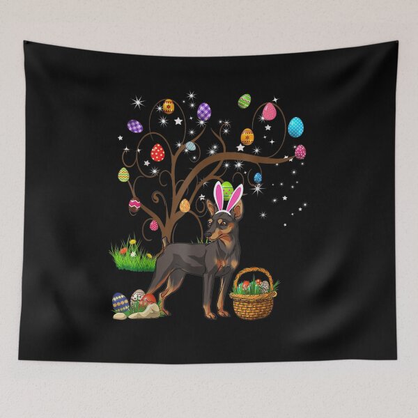 Item preview, Miniature Pinscher Easter Day Eggs Tree Bunny Easter Day  designed and sold by melisenda.