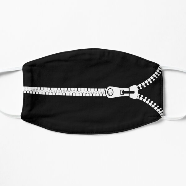 Zip It Up Plain Solid Black With White Teeth Zipper Facemask Flat Mask