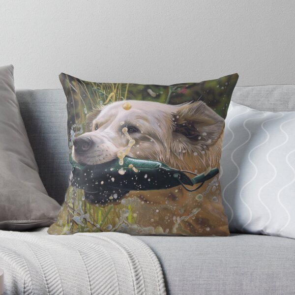 Golden labrador retriever dog in water Throw Pillow