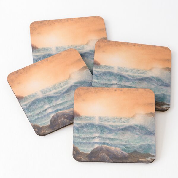 Item preview, Blue ocean sunset on sandy beach and breaking waves designed and sold by Einar Aasen.