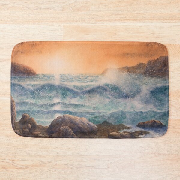 Item preview, Blue ocean sunset on sandy beach and breaking waves designed and sold by Einar Aasen.