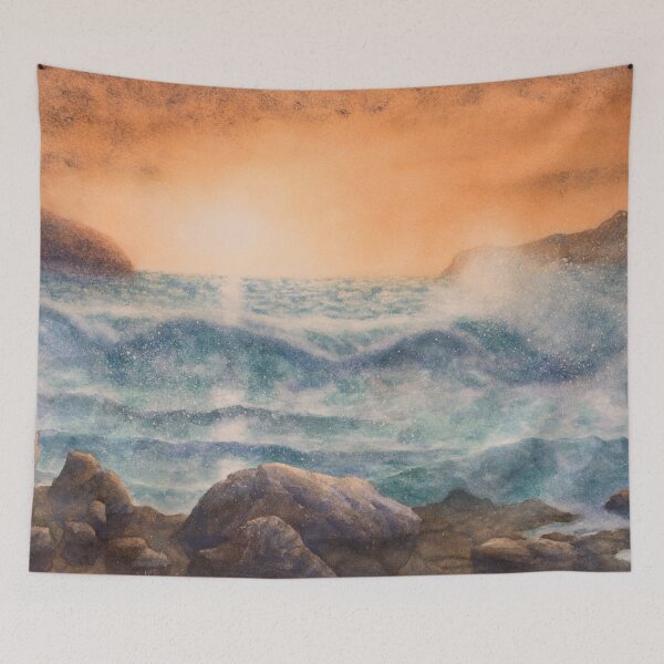 Item preview, Blue ocean sunset on sandy beach and breaking waves designed and sold by Einar Aasen.
