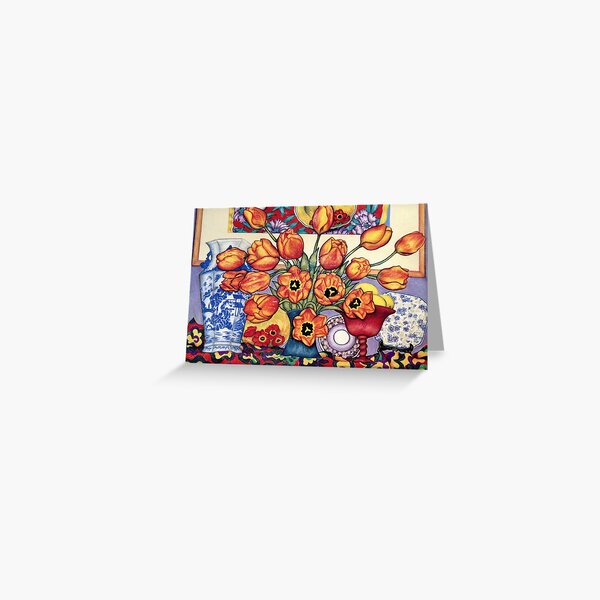 Tulips and China on the Mantlepiece Greeting Card