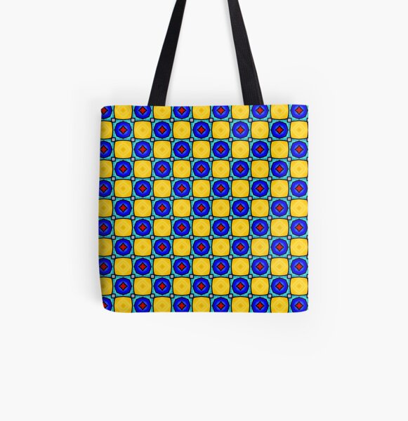 Yellow and Blue Polygon Tile Pattern All Over Print Tote Bag