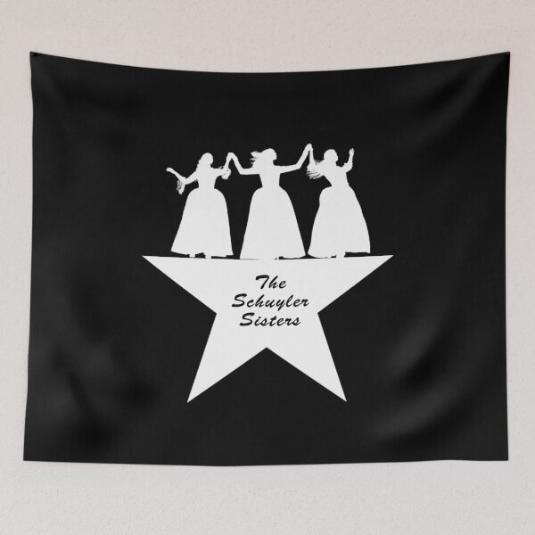 Item preview, Schuyler sisters Hamilton broadway text logo masks and tee-shirts designed and sold by wiggy38.