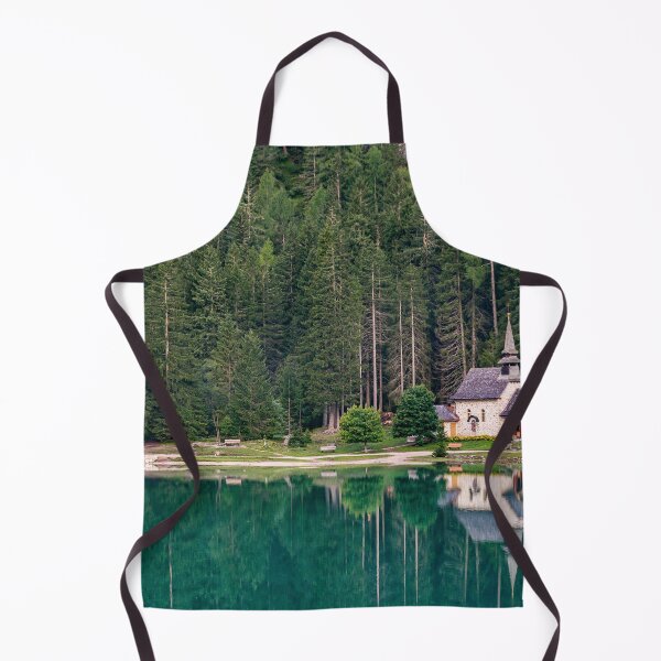 Item preview, Chapel and trees are reflected in the water of Lake Braies in the Pusteria valley, Italy designed and sold by brambillasimone.