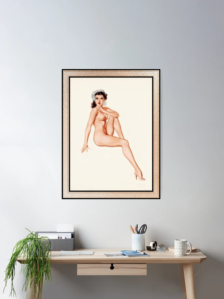 Brunette Pinup Girl With Blue Flowers On Her Head by Alberto Vargas Pin-Up Girl Vintage Artwork Wall Decor Poster Art Print
