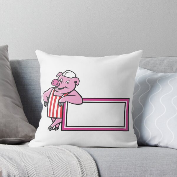 Item preview, Butcher Pig Leaning On Sign Cartoon designed and sold by patrimonio.