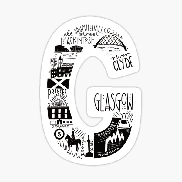 Item preview, Glasgow letter G- Glasgow summarised in a Sticker designed and sold by ArtfromRJ.